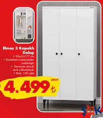 GARAJ HOME ELMAS 3 KAPAKLI DOLAP fiyat ve kampanya bilgisi